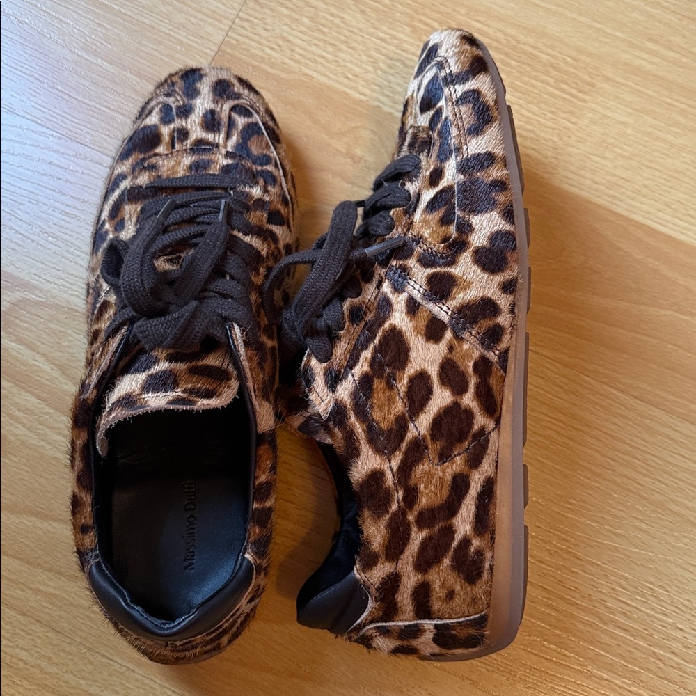 Leopard Print Women’s Casual Lace-Up Sneakers - Brown- Massimo Dutti. Size 37 - Picture 2 of 5